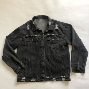 Black Distressed Oversized Jacket XS
